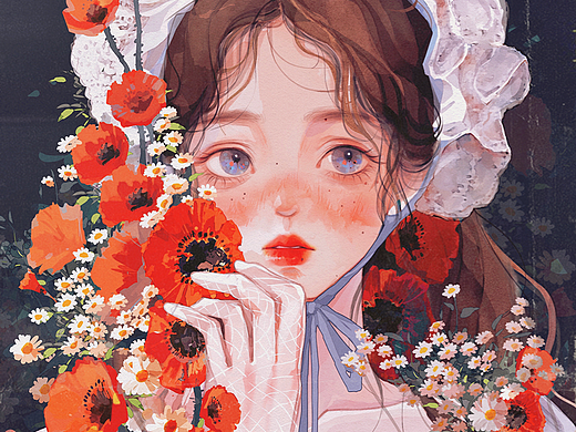 油画风氛围感少女插画合集