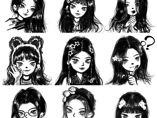 procreate｜黑白速涂头像练习