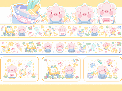 面包小熊、咖啡小熊，小画猪，躺平猪贴纸（四组）