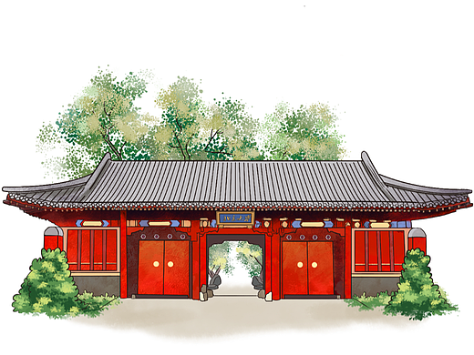 中国大学校门插画