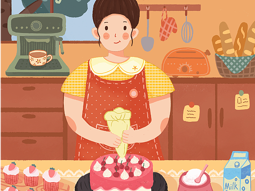 甜心生活之做蛋糕（个人主页-ZNjU0NzQ2NDg=） - 商业插画 - 站酷设计师草莓红豆原创素材 - 站酷ZCOOL
