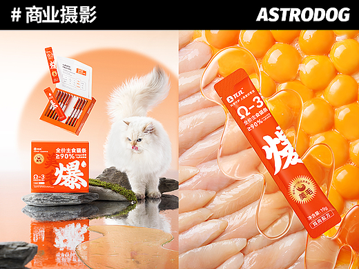 宠物食品拍摄—— 派几鱼油猫条 爆美毛全价主食猫条