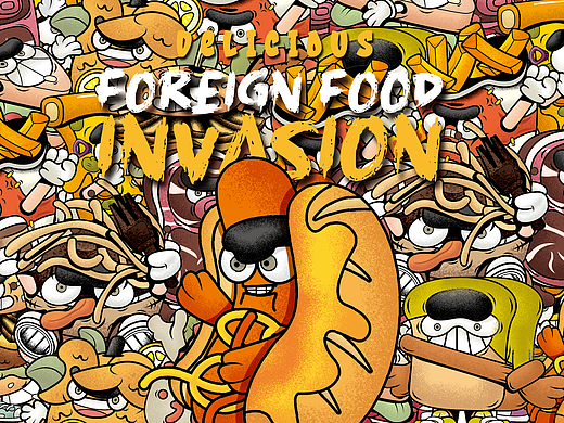 外餐入侵"Foreign Food Invasion"T恤图案设计