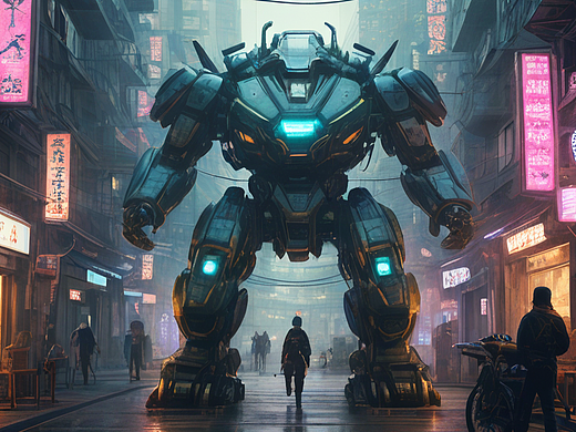 赛博朋克未来青龙机甲战士守护神