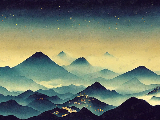 水墨山水灯火阑珊