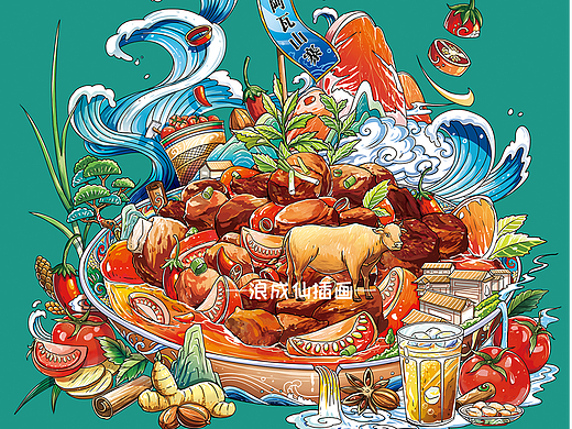 近期国潮风美食包装插画合集一