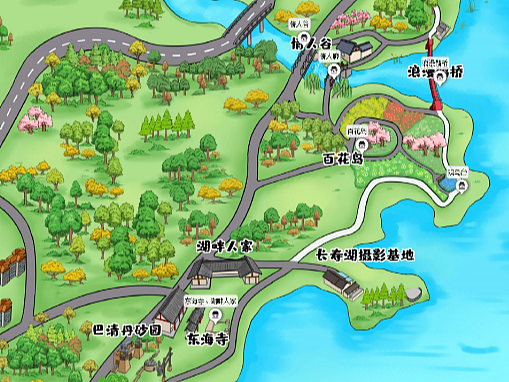 长寿湖手绘地图