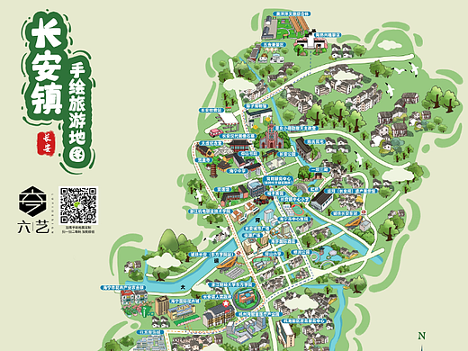 新版长安镇旅游手绘地图全域导览h5智慧程序插画设计