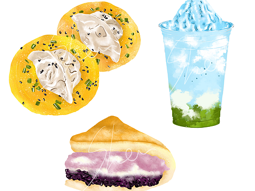 肌理风食物插画