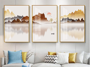 抽象山水画新中式装饰画三联画