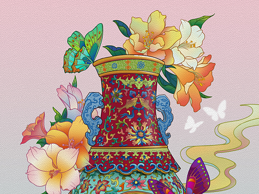 清代乾隆粉彩镂空转心瓶