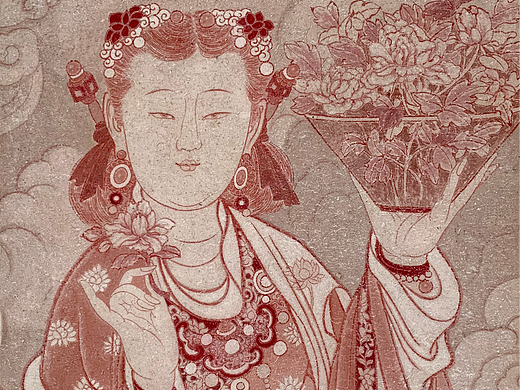 《帝釋梵天禮佛護法圖》局部