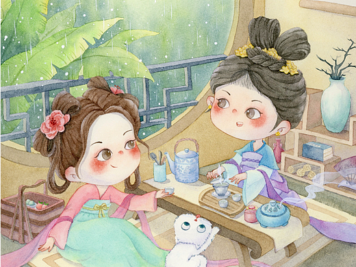 水彩手绘儿童插画室内场景合集
