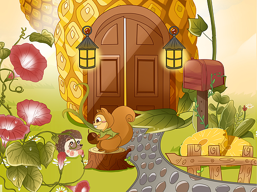 菠萝&草莓创意包装插画