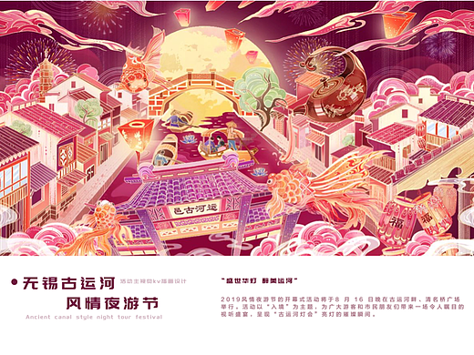 国潮kv插画｜无锡古运河，风情夜游节