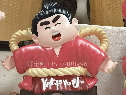 烧烤店装饰摆件玻璃钢相扑人偶雕塑半立体动漫人物模型