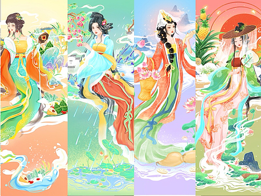 国潮二十四节气古风拟人插画