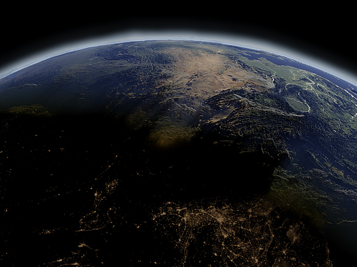 太空中的地球光明与黑暗共存