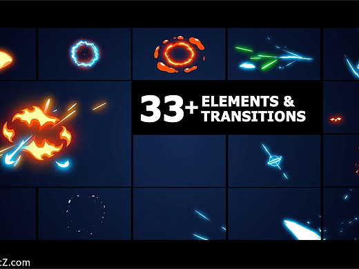 FCPX插件：卡通爆炸电力元素效果Elements And Transitions