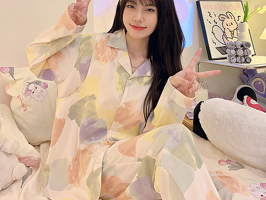 甜美可爱款彩色开衫公主风小翻领月子服手机端详情
