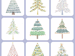 手绘水彩风格圣诞树合集