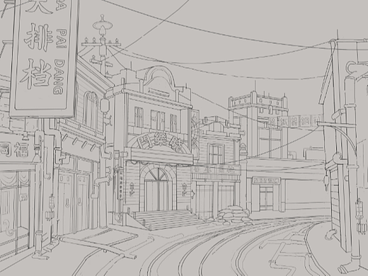 民国街道线稿
