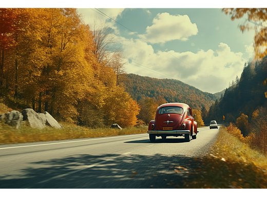 设图网｜乡间小道落叶氛围汽车摄影图