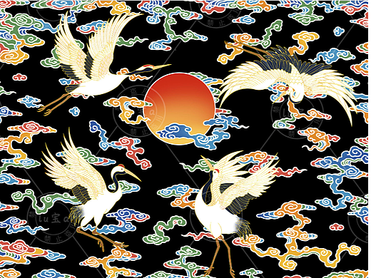 祥云仙鹤国潮插画图案设计传统纹样
