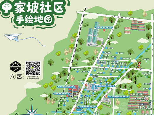 申家坡社区手绘地图导览图厂区园区插画