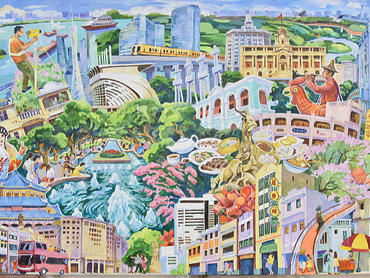 392x185cm广州风情主题丙烯画