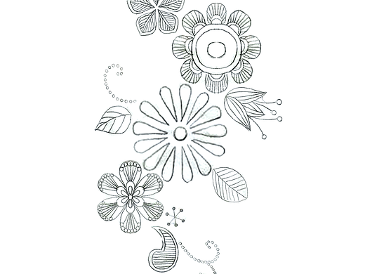 花朵线型白描图服装高定蕾丝礼服图案设计