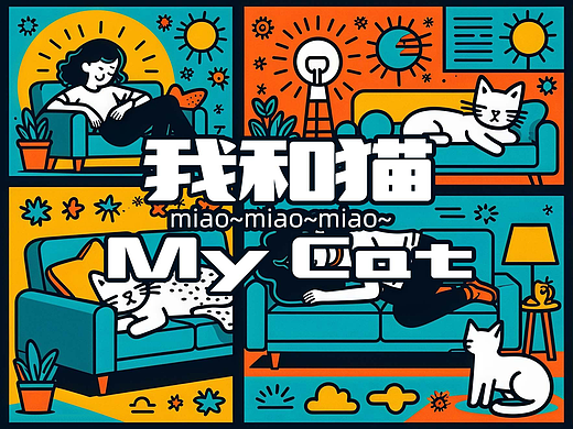 躺平100｜我和猫系列----AICG创作涂鸦