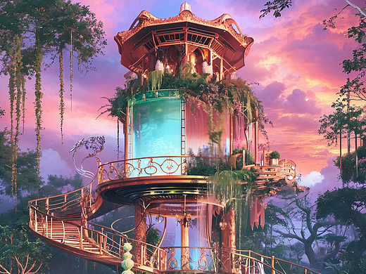 Digital Art！东方美学中的森林精灵城堡