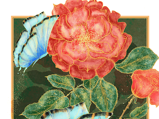 银杏 柿子 节气插画 蝴蝶玫瑰