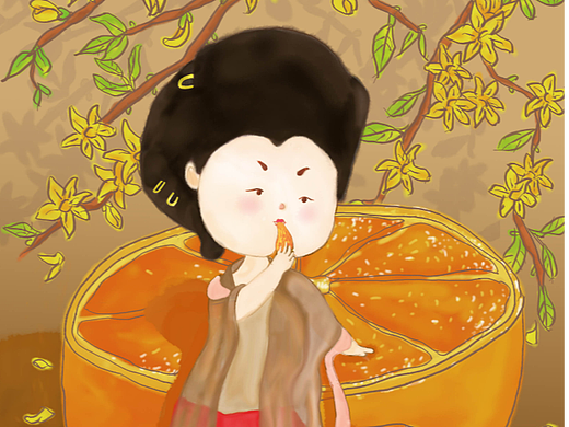 唐人迎春花下品橙子