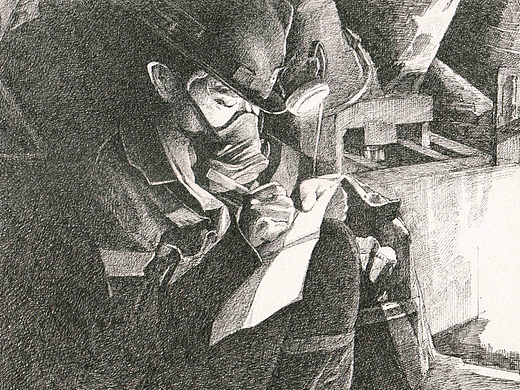 煤矿工人主题绘画（钢笔画）