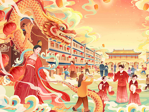 岳阳洞庭南路“一路过年”插画项目