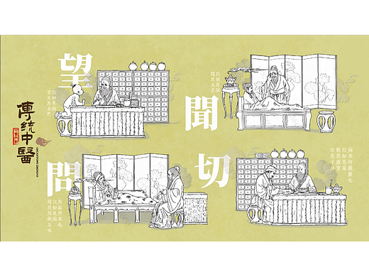 中医养生望闻问切手绘插画