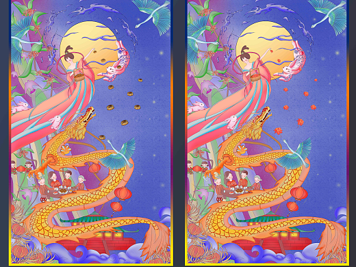 【中秋之夜-花好月圆】礼盒与礼酒等包装插画设计