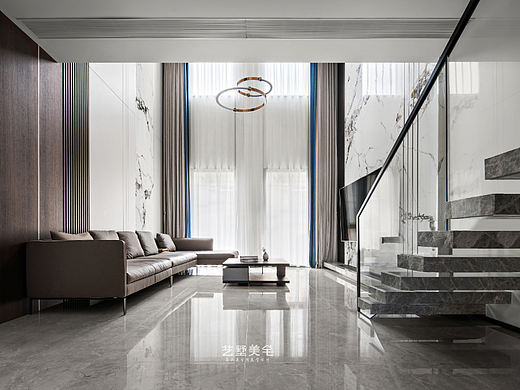 【台州-君悦别墅】350㎡现代风 悬浮楼梯+挑高客厅