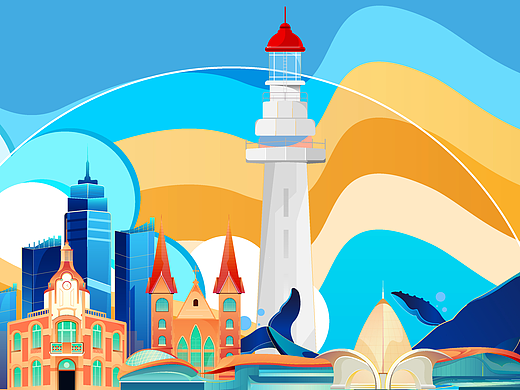 我热爱的城市 烟台 城市文创/矢量插画