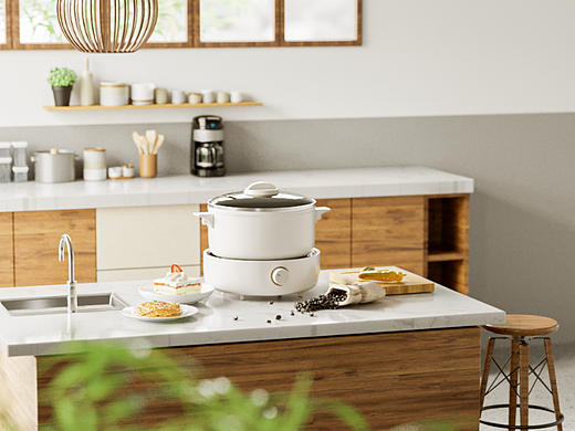 电饭锅渲染.电器渲染家电渲染三维建模C4D