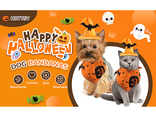 亚马逊 宠物 万圣节口水巾+帽子套装