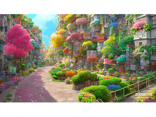 #AI创作实验室#鲜花  建筑  街道 咖啡屋 治愈