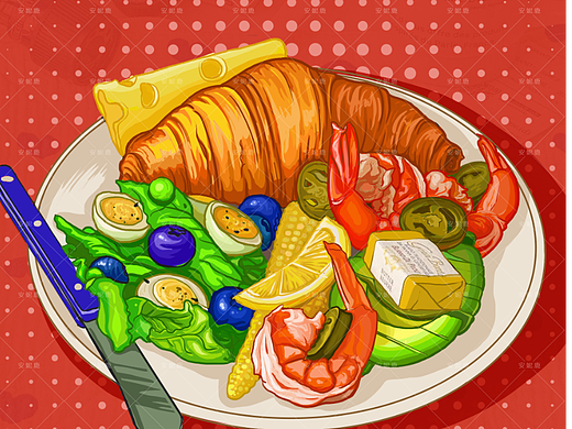 美食线稿风插画-看得见的美味早餐