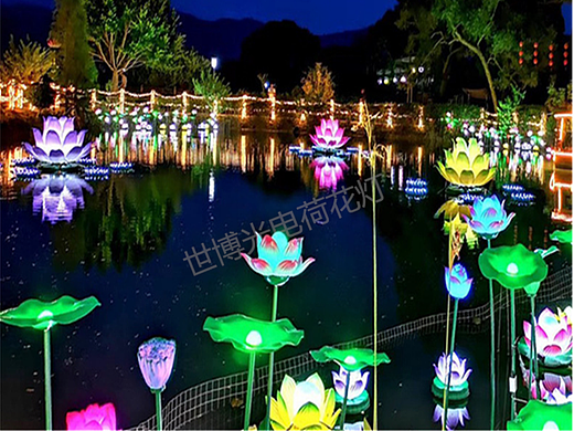 世博 LED仿真莲花公园水池景区湖面水上漂荷花灯厂定制