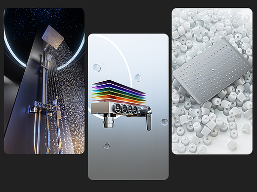 枪灰色淋雨花洒详情-出水，手模特渲染