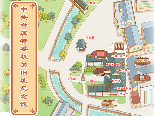 手绘景区地图-中共台属特委机关旧址纪念馆