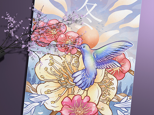 四季鸟系列国风插画作品
