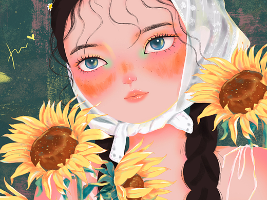 少女与向日葵插画